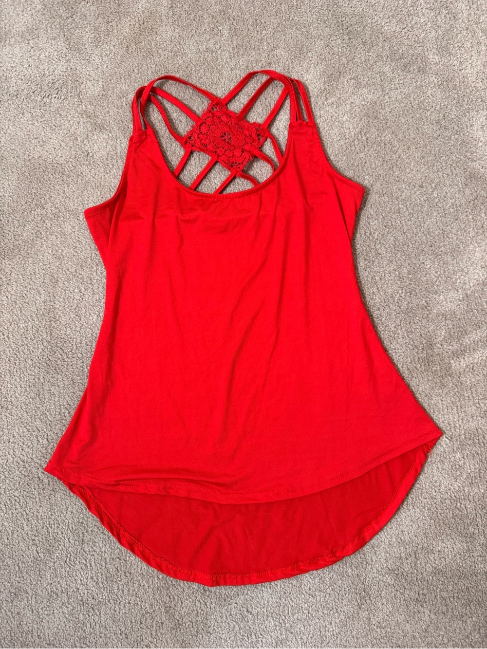 Y2K Red Strappy Crochet Back Tank Top Sz M
